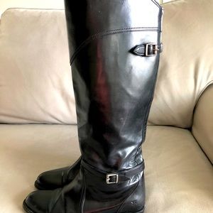 Frye Dorado Riding Leather Knee High Equestrian Buckle Boots - Black - size 9